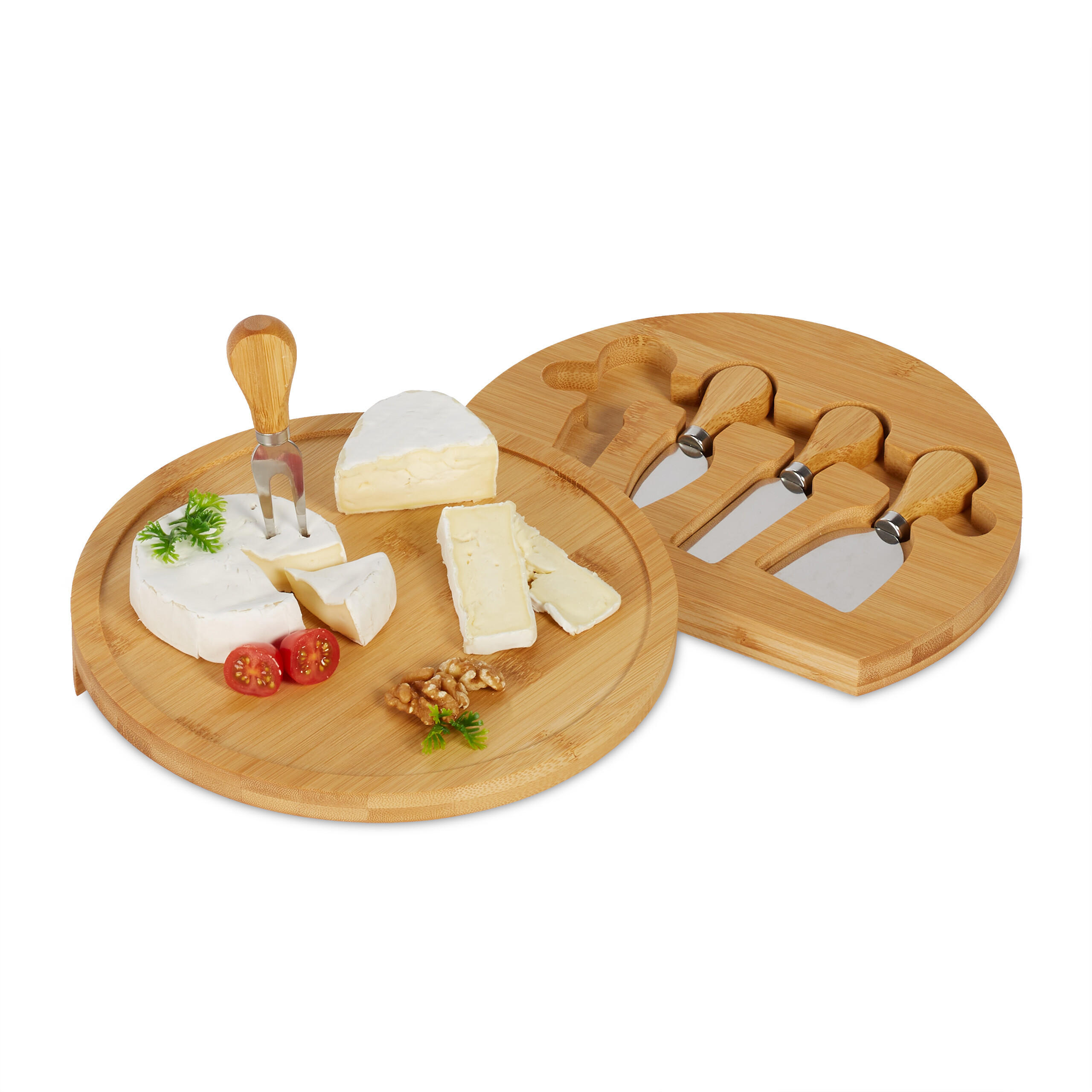KÄSEBRETT Set - Hellbraun, Holz/Metall (25/25cm) - Relaxdays