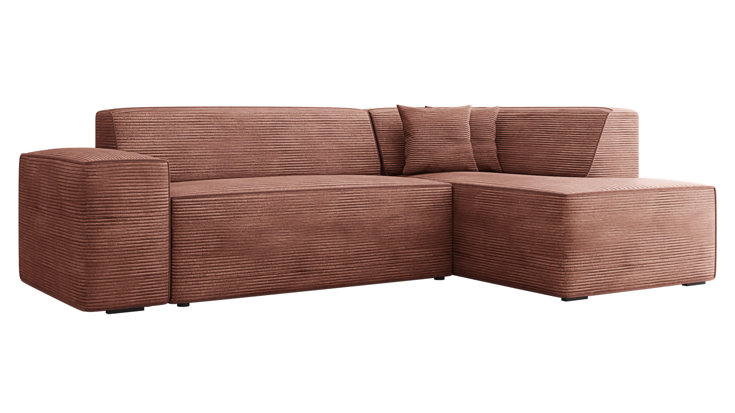 ECKSOFA Lordin Cord, Seite: Rechts - Schwarz/Rosa, Holz/Textil (267/205cm) - MIRJAN24