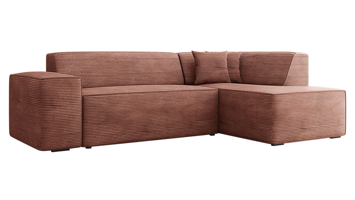 ECKSOFA Lordin Cord, Seite: Rechts - Schwarz/Rosa, Holz/Textil (267/205cm) - MIRJAN24