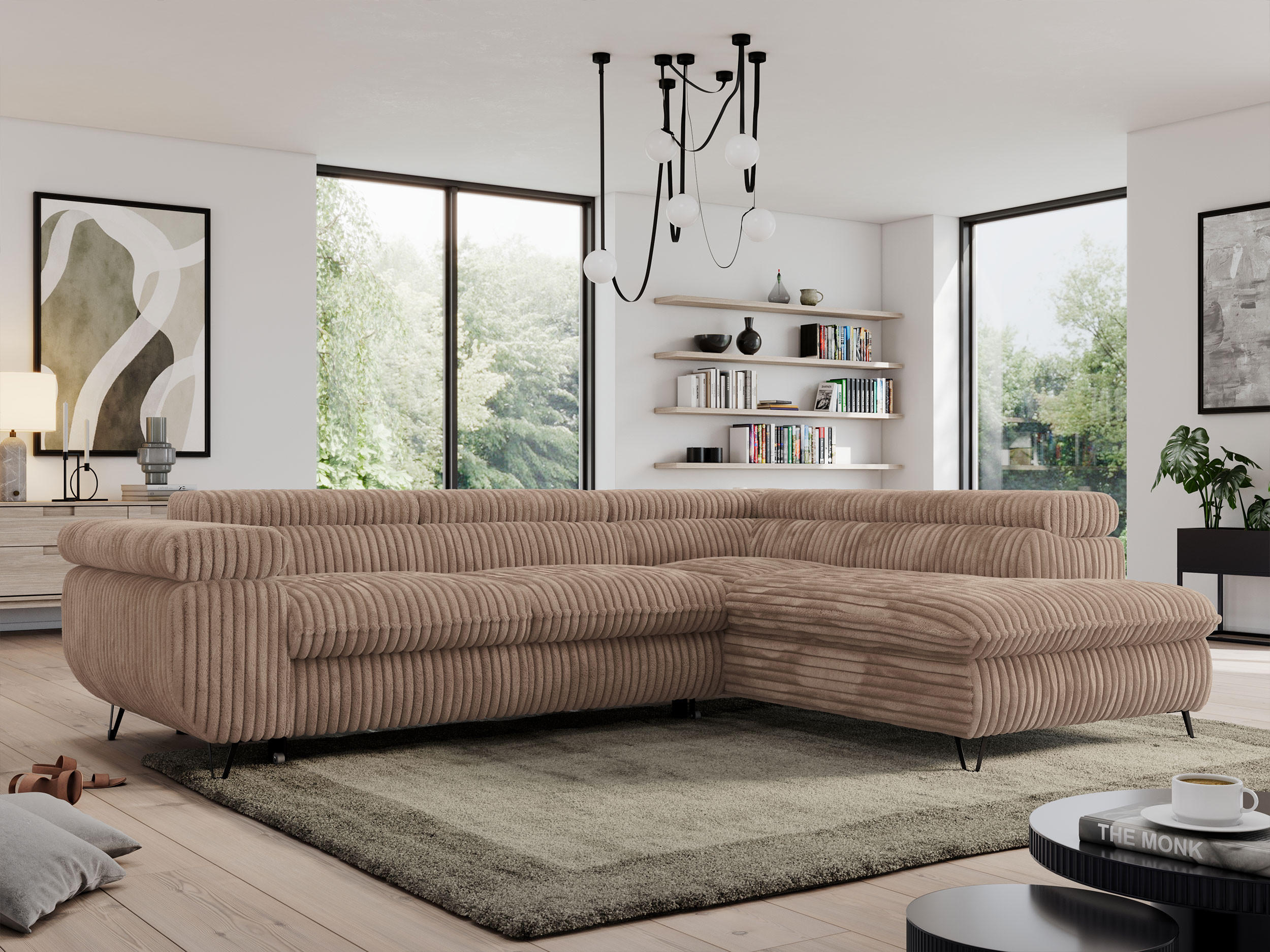 ECKSOFA PEDRO L Braun Cord - Rechts Seite - Schwarz/Braun, Textil/Metall (273/208cm) - MKS
