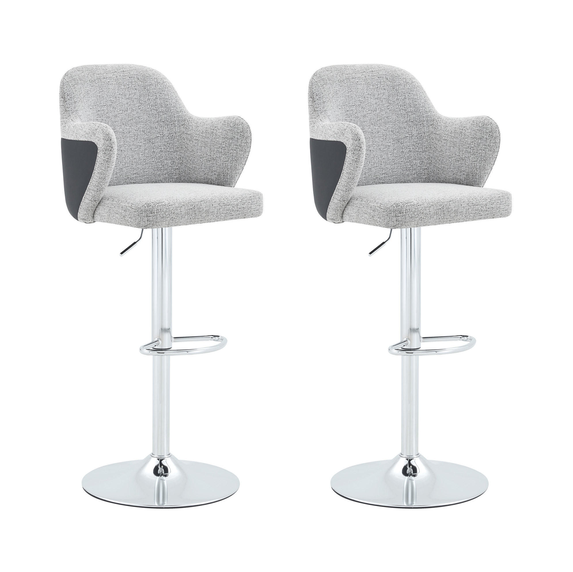 BARHOCKER höhenverstellbar drehbar Stoff Hellgrau 2er-Set - Hellgrau, Metall (37.6/118/45cm) - Meubliv