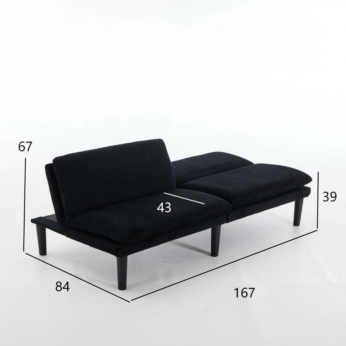 SCHLAFSOFA 167/43/67 cm in Schwarz Cord - Schwarz, Textil (86/67/168cm) - Oxeza