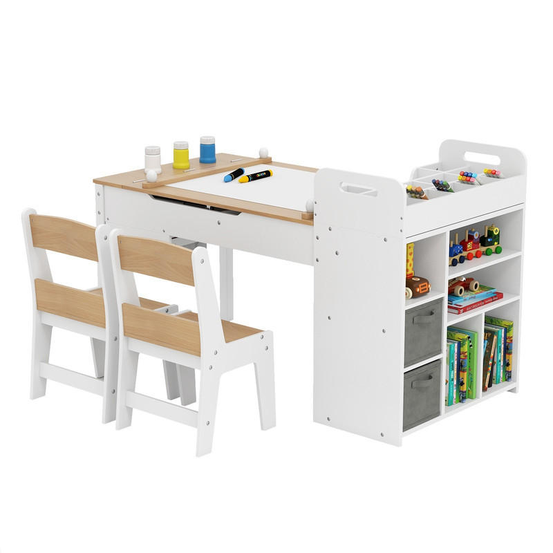 KINDERTISCHE mit Stühlen natur(3-tlg) - Naturfarben, Holzwerkstoff (120/75/60cm) - COSTWAY