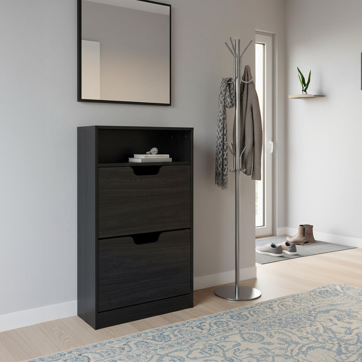 SCHUHSCHRANK - Grau, Holzwerkstoff/Kunststoff (60/102/24cm) - Relaxdays