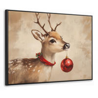 LEINWAND Bilder mit Rahmen - Weihnachten - Hirsch - Geweih - Weihnachtskugel - Rentier - 80x60 - Hellbraun, Textil (80/60cm) - MuchoWow