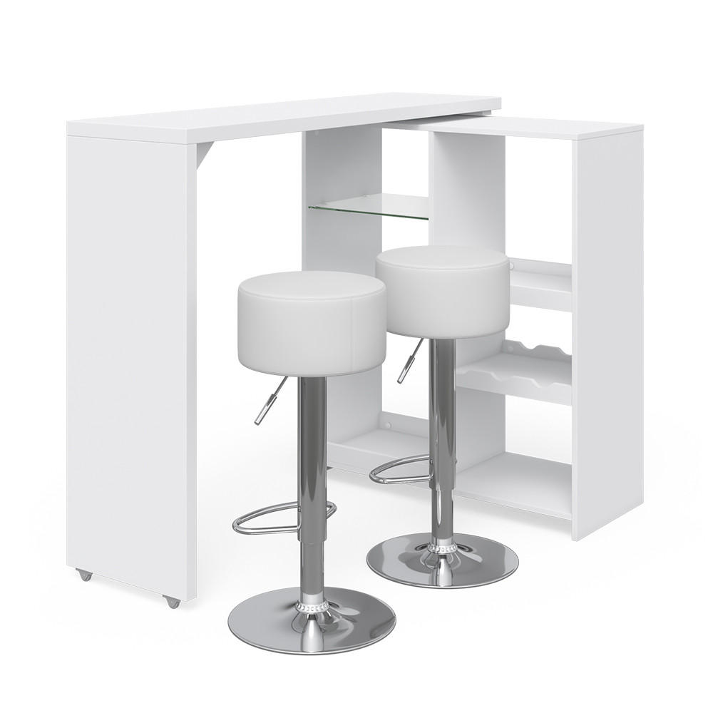 BARTISCH-SET Vega Weiß 138 x 39 cm mit 2 Barhockern - Weiß, Holzwerkstoff (138/110.4/39cm) - Vicco