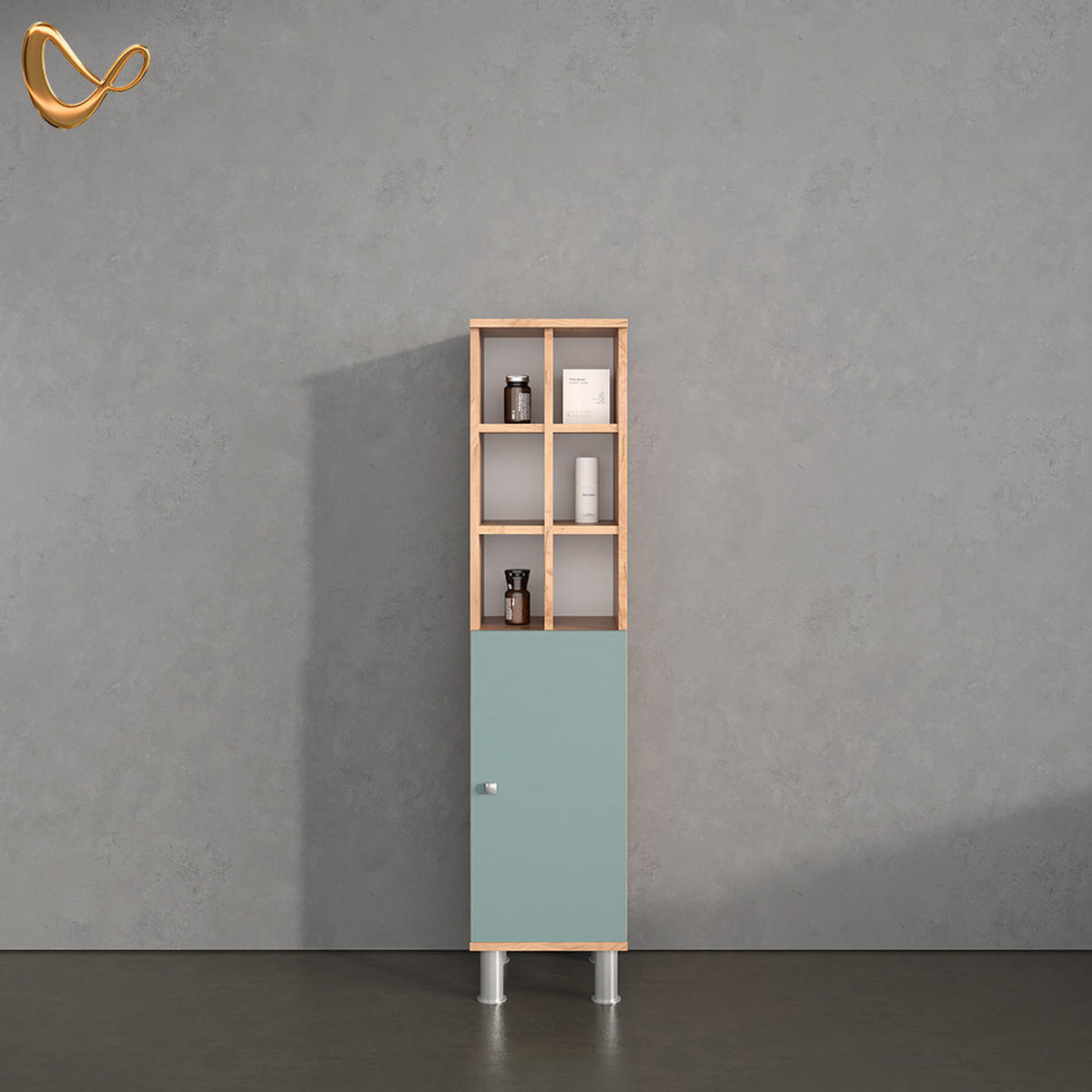 MIDISCHRANK Fucino Grün 30 x 130.6 cm große Tür - Grün, Holzwerkstoff (30/130.6/30cm) - Livinity®
