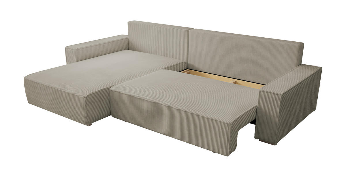 ECKSOFA Alice mit Bettkasten und Schlaffunktion, Cordstoff in L-Form - Beige, Textil (289/184cm)