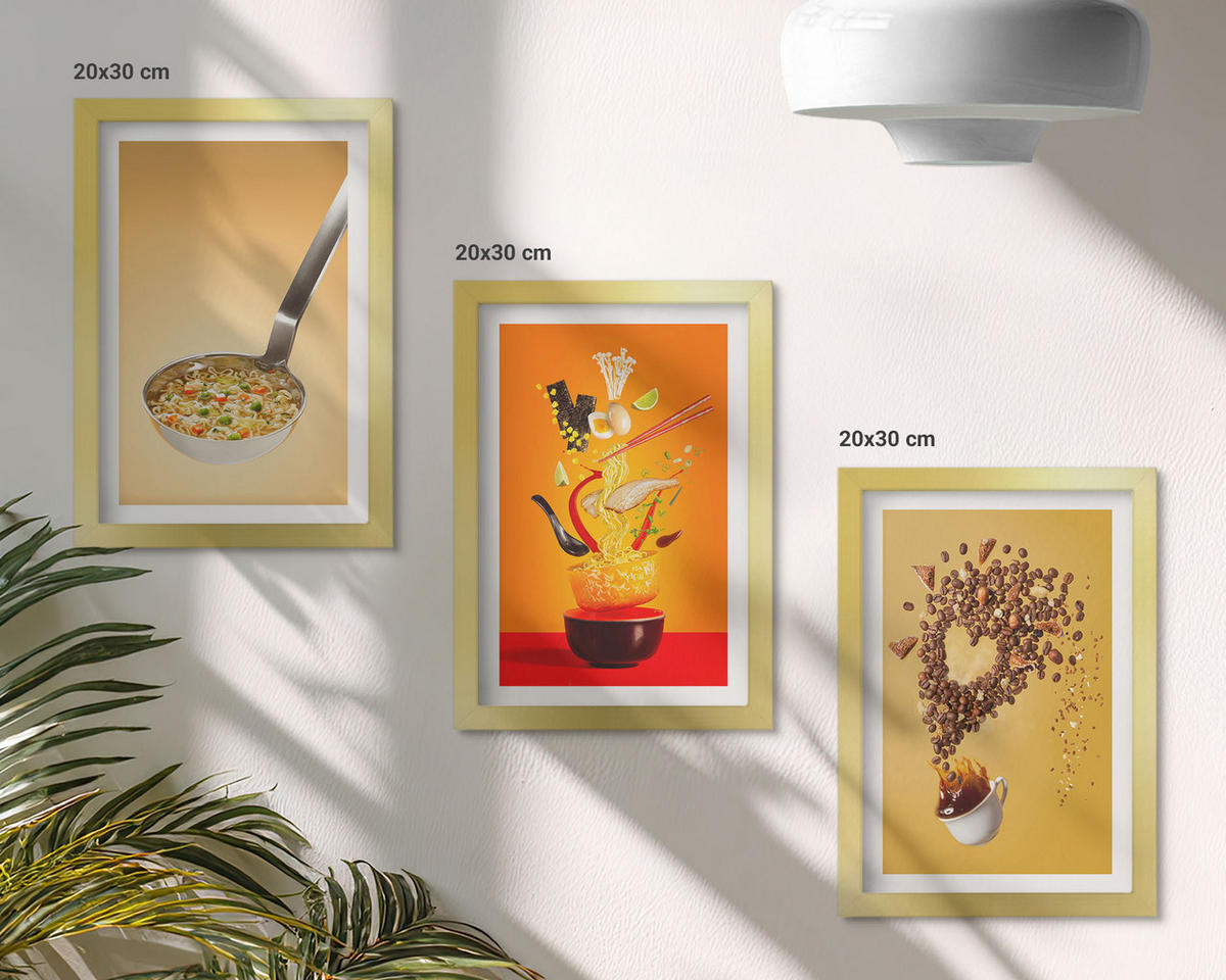 BILDER SET 3er Set - 20x30 cm Goldrahmen - Küchenthemen - Goldfarben, Kunststoff (20/30cm) - TULUP
