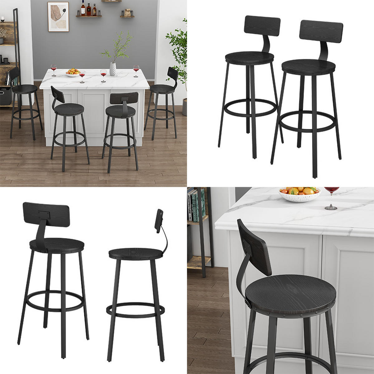 BARHOCKER Caracas Schwarz 34 x 102 cm 2er Set - Schwarz, Holzwerkstoff (34/102/55cm) - Vicco