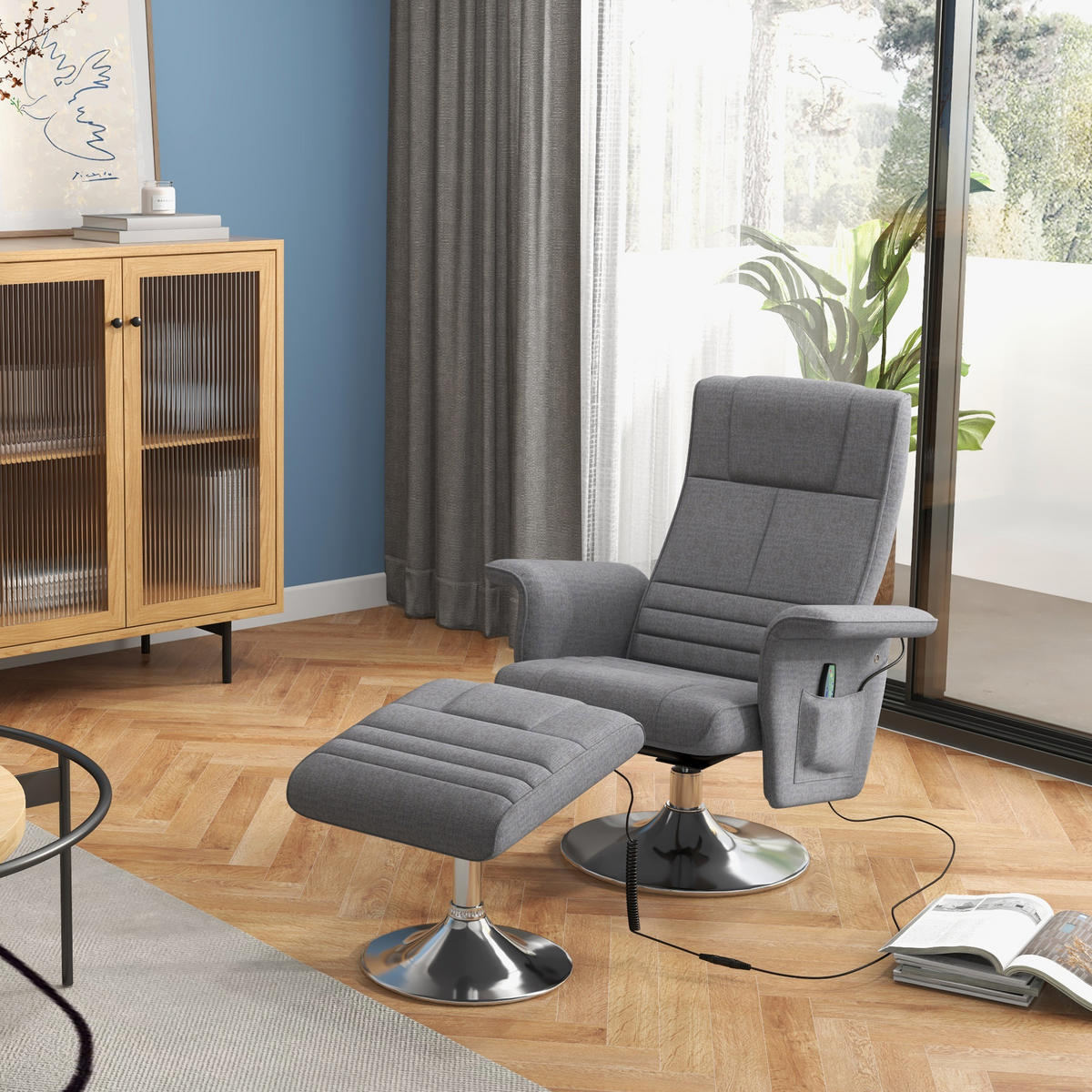 MASSAGESESSEL mit Fußhocker, Elektrischer Relaxsessel mit Liegefunktion Stahl - Dunkelgrau, Kunststoff (95/88/78cm) - HOMCOM