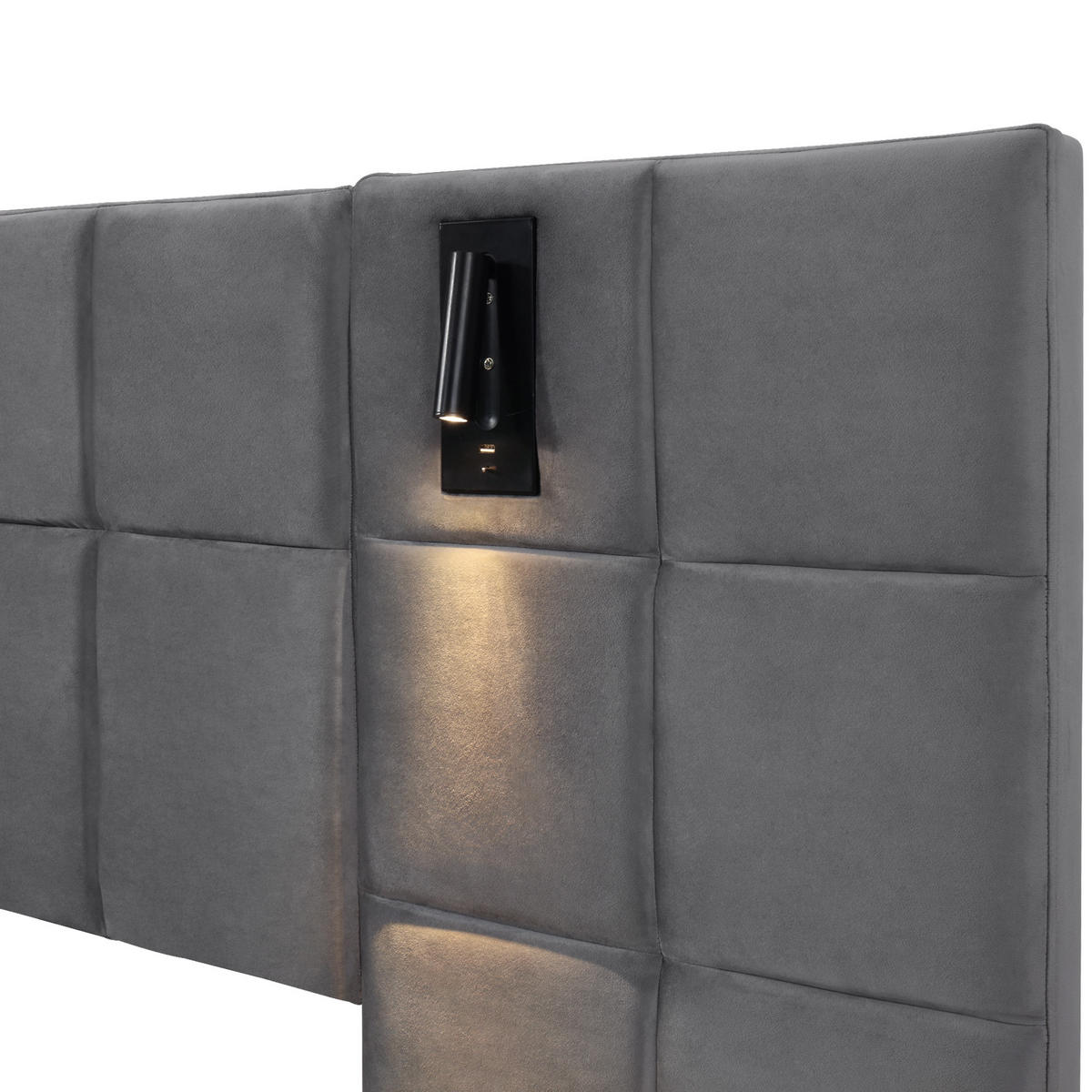POLSTERBETT 180x200cm mit Stauraum und LED-Beleuchtung - Grau, Holzwerkstoff/Textil - Urban Meuble