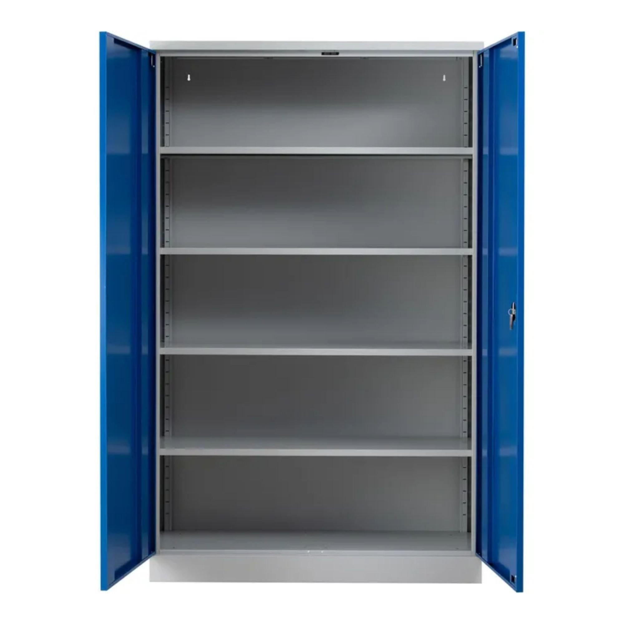 STAHLSCHRANK Bee mit 10 lackierten Fachböden 195x120x42 cm Korpusfarbe Lichtgrau Frontfarbe Enzianblau - Blau, Metall (120/195/42cm)