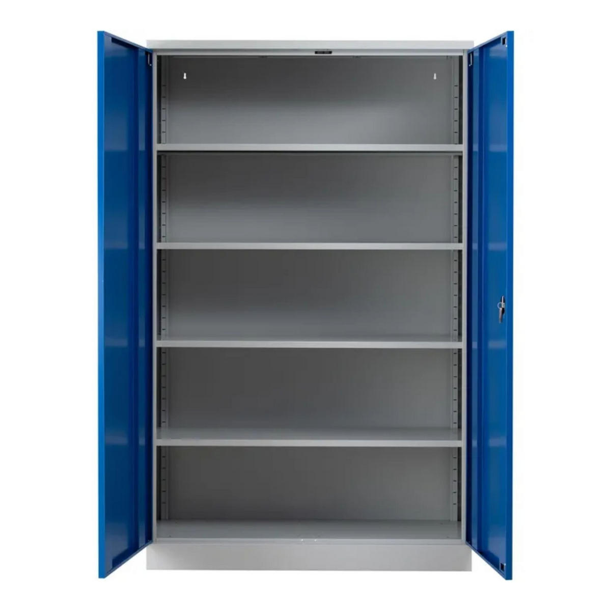 STAHLSCHRANK Bee mit 10 lackierten Fachböden 195x120x42 cm Korpusfarbe Lichtgrau Frontfarbe Enzianblau - Blau, Metall (120/195/42cm)