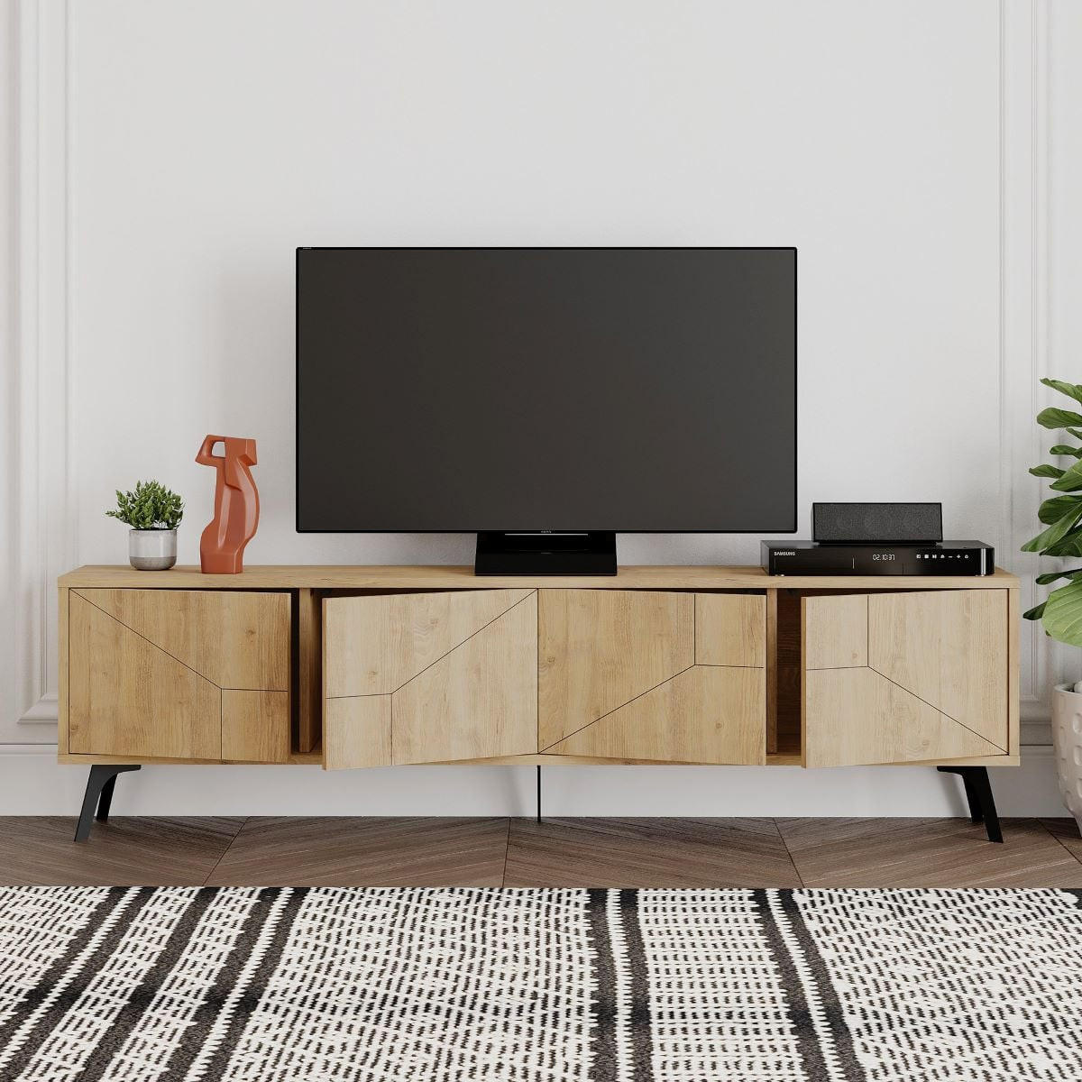 TV-MÖBEL 4 Türen L180 cm - Dune - Eichefarben, Holzwerkstoff (29.6/50/180cm) - Calicosy