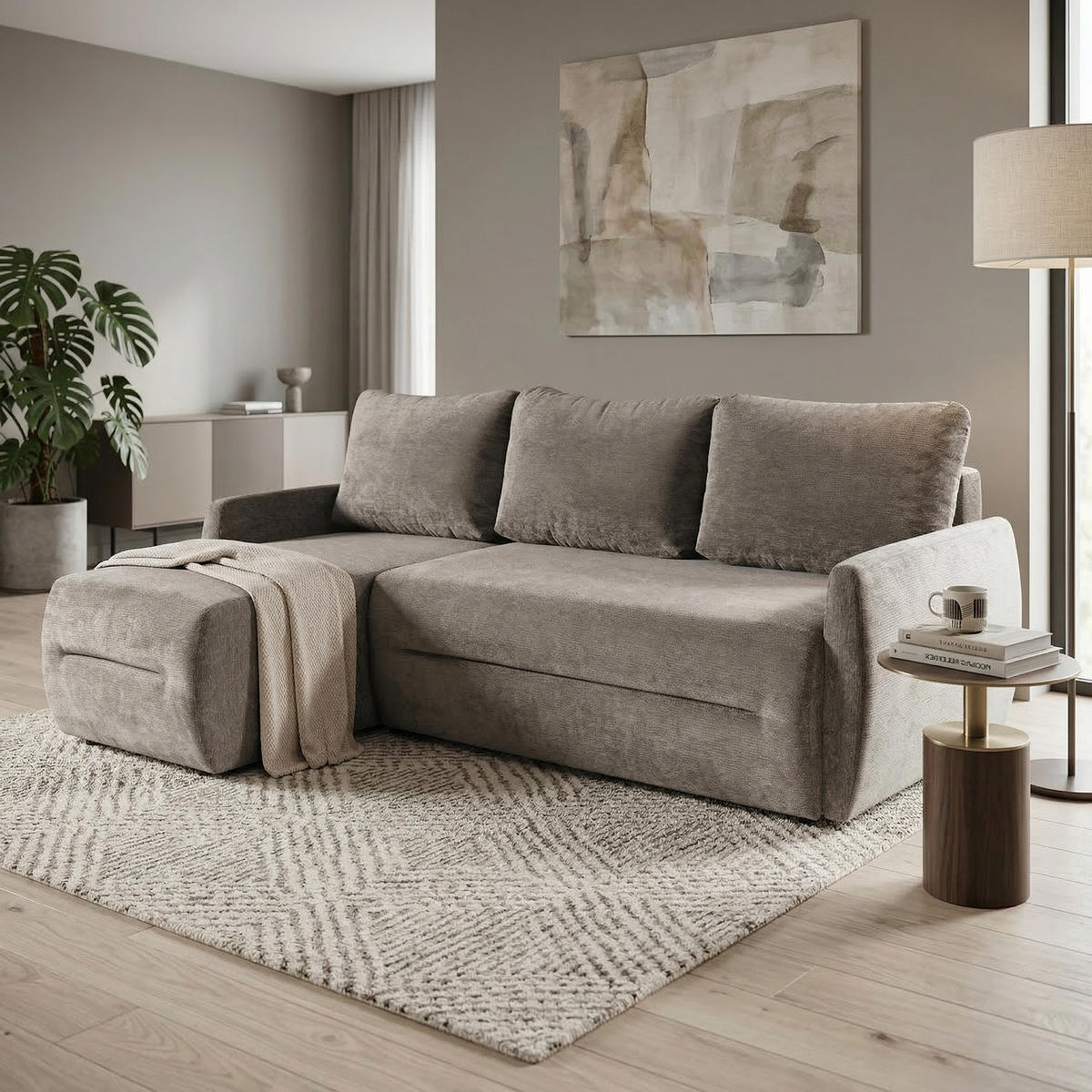 ECKSCHLAFSOFA Camila mit Schlaffunktion und universeller Ottomane, Braun - Braun, Textil (225/153cm) - Beautysofa