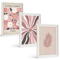 BILDER SET 3er Set - 40x60 cm Weißer Rahmen - Florale Blattmuster und Geometrie - Weiß, Kunststoff (40/60cm) - TULUP