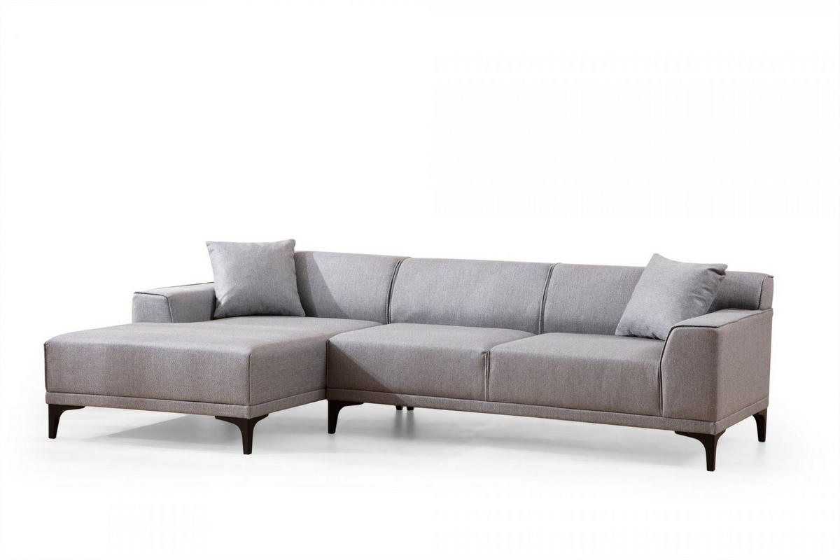 ECKSOFA modern inklusive Zierkissen - Hellgrau/Schwarz, Holz/Kunststoff (250/145cm) - myHomelando