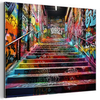 KOVOVÝ OBRAZ Schody - Graffiti - Farby - Umenie 80x60 cm - viacfarebná, kov (80/60cm) - MuchoWow