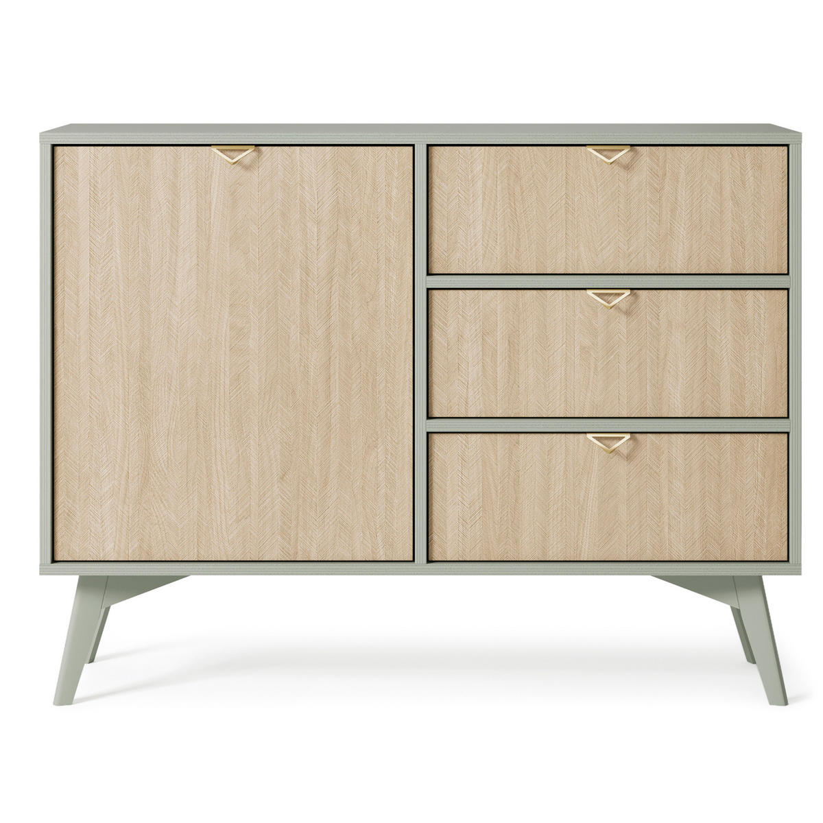 KOMMODE FORESTA 106/80/38 cm mit 3 Schubladen 1 Türen Hellgrün - Hellgrün/Kieferfarben, Holzwerkstoff (106/80/38cm) - MASSENO