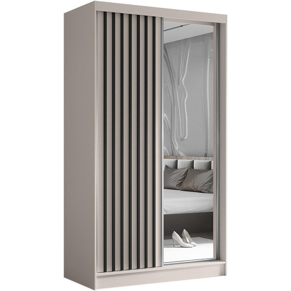 SCHWEBETÜRENSCHRANK Helix 120/216/61 kaschmir+schwarz mit Schubladeneinsätze - Kaschmir, Holzwerkstoff (120/216/61cm) - Beautysofa