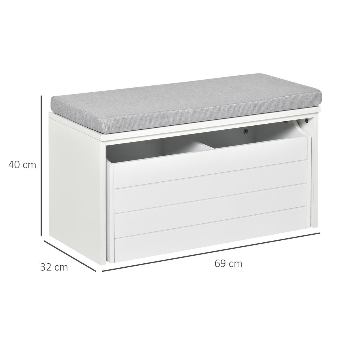 SCHUHBANK Weiß Grau 69/32/40 cm - Weiß/Grau, Holzwerkstoff (32/40/69cm) - PANGIVO