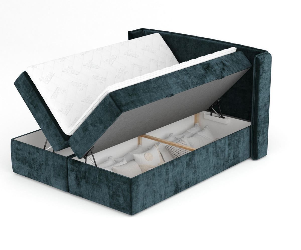 BOXBETT Skyline Türkisfarben 160/200 cm mit Matratze und Topper - Türkis/Schwarz, Holz/Holzwerkstoff (160/200cm) - Maison de Reve
