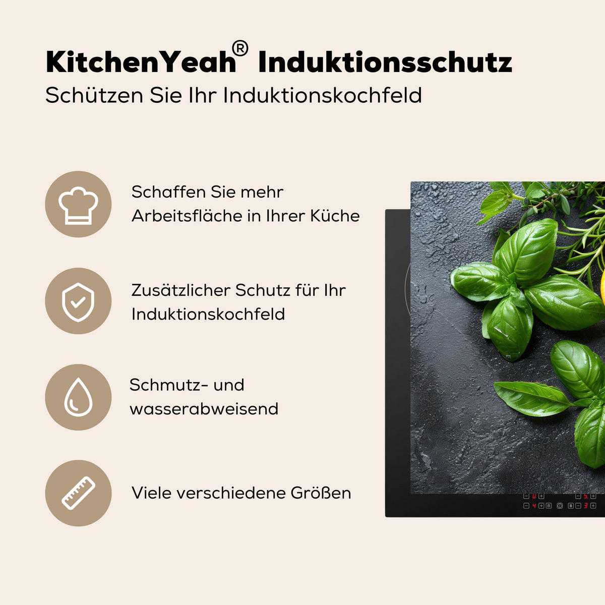 HERDABDECKPLATTE Obst - Grau - Konkret - Orange - Pflanzen Induktionsmatte 78x78 cm - Anthrazit, Kunststoff (78/78/0.2cm) - MuchoWow