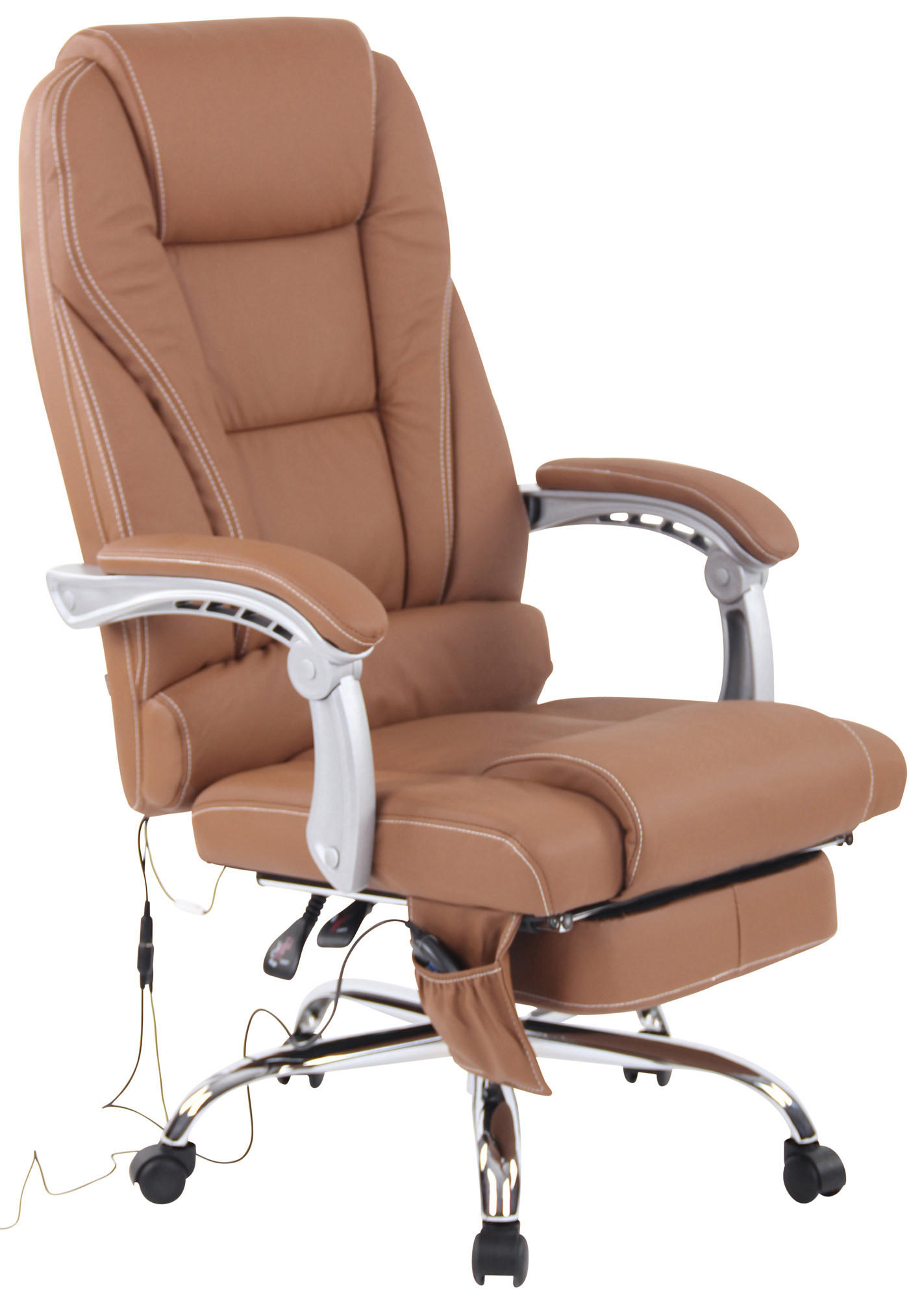 CHEFSESSEL Echtleder Hellbraun - Chromfarben/Hellbraun, Leder/Metall (69/118/64cm) - CLP