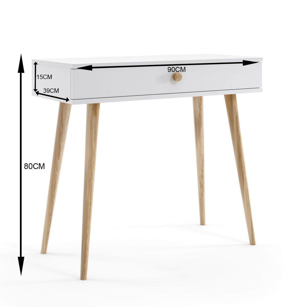 SCHMINKTISCH Ikon, Weiß, Schreibtisch, Konsole, Mit Schublade, Auf Hohen Holzbeinen - Weiß, Holzwerkstoff (39/90/80cm) - Bettso