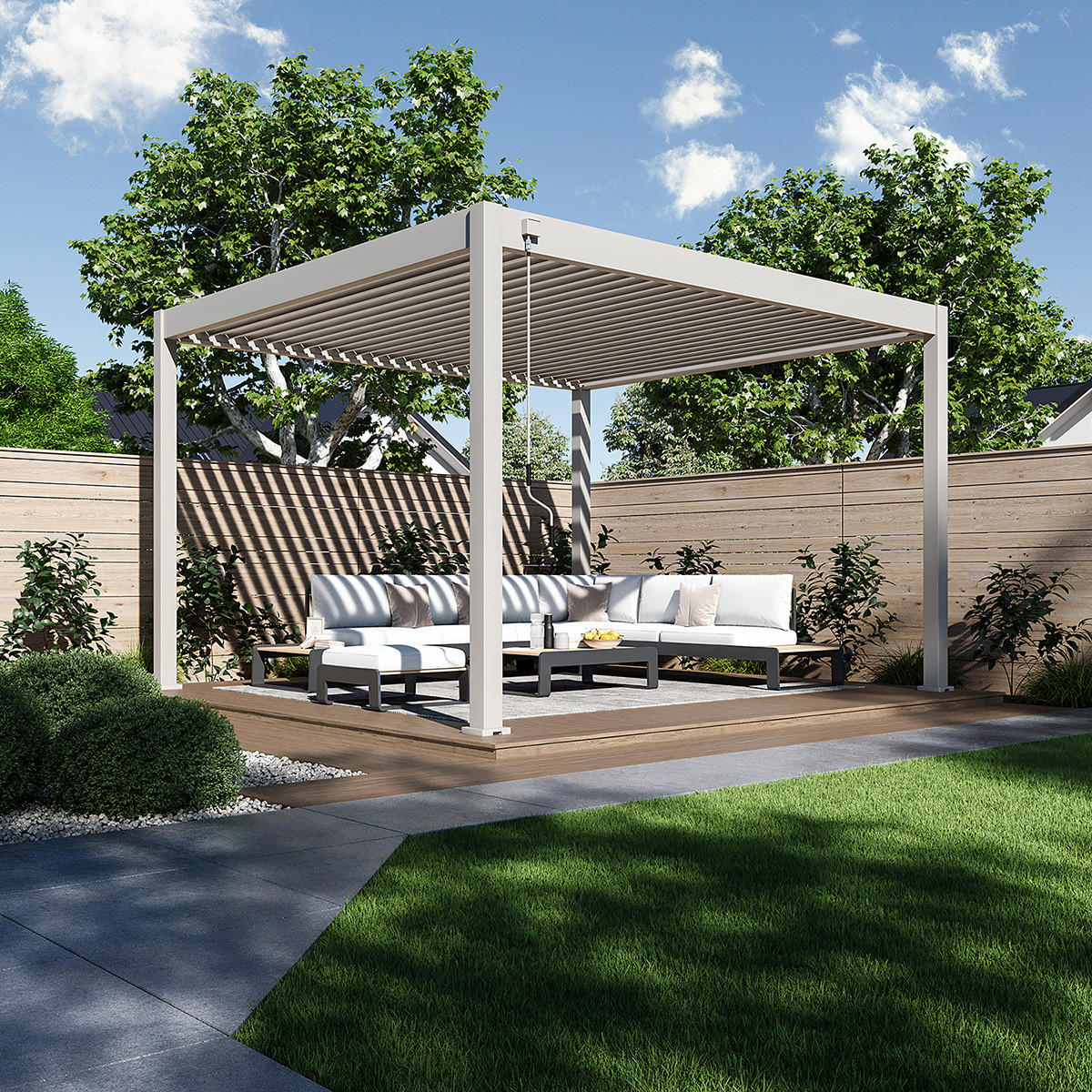 PERGOLA Deluxe Voll-Alu 3,6 x 4 M Ivory Sand Lamellendach - Beige, Metall (360/255/400cm) - WEIDE