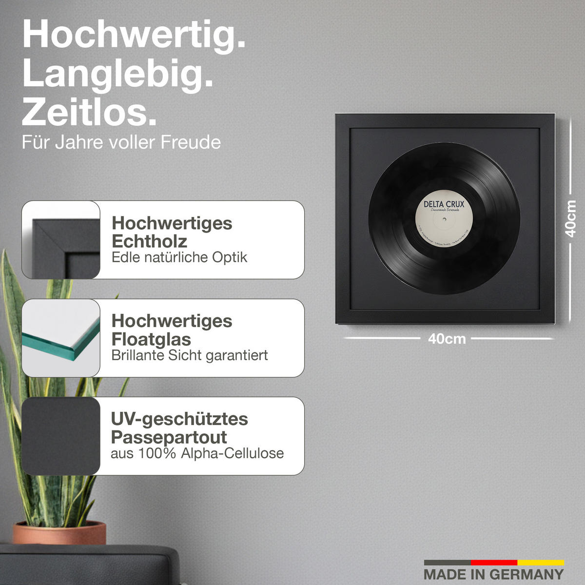 SCHALLPLATTEN RAHMEN 40/40 für die Vinyl - Schwarz, Holz (40/40cm) - K-Möbel
