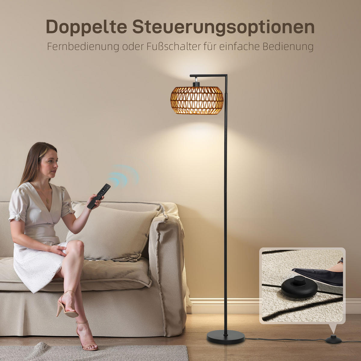 LED-STEHLAMPE Stahl TC-Stoff Schwarz - Schwarz, Metall (52/33/170cm) - HOMCOM
