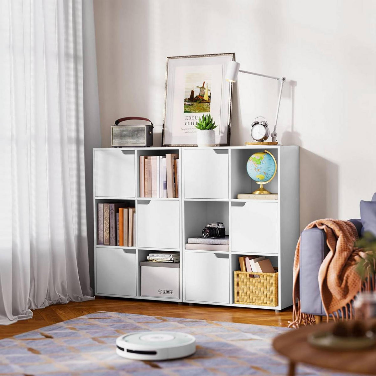 REGALE Bücherregal mit 3 Türen, 6 Fächer, Weiß - Weiß, Holzwerkstoff (59.6/91/29cm) - Woltu