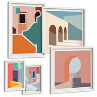 BILDER SET 5er Set - 50x50 cm & 20x30 cm & 40x60 cm Weißer Rahmen - Farbenfrohe moderne Gebäude - Weiß, Kunststoff (40/60cm) - TULUP