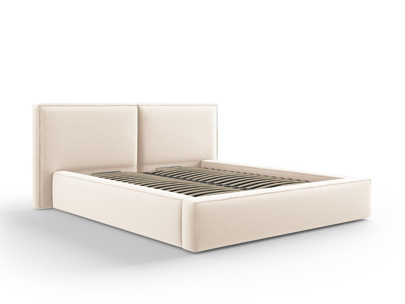 BETT mit Bettkasten und Kopfteil Jodie aus Samt leichtes beige 160x200cm - Beige, Textil (160/200cm) - Micadoni
