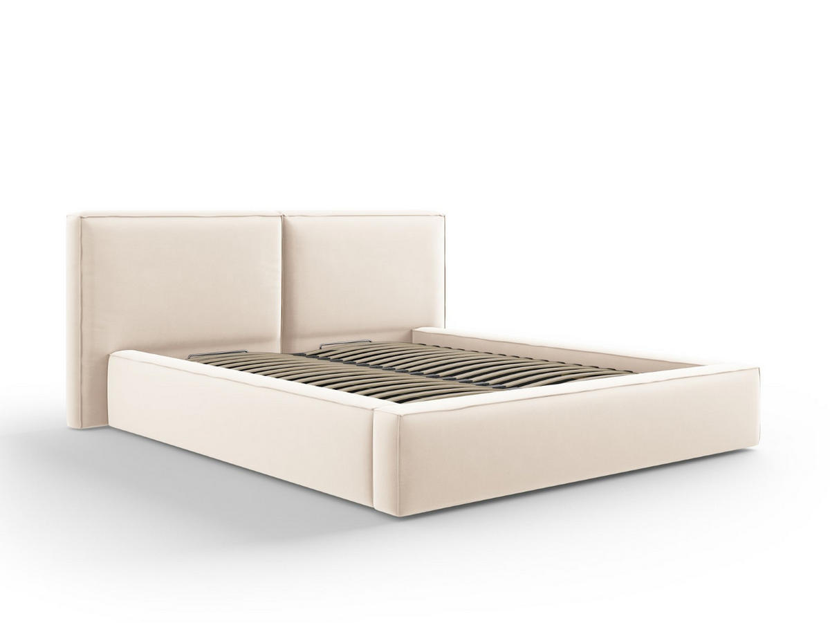 BETT mit Bettkasten und Kopfteil Jodie aus Samt leichtes beige 160x200cm - Beige, Textil (160/200cm) - Micadoni