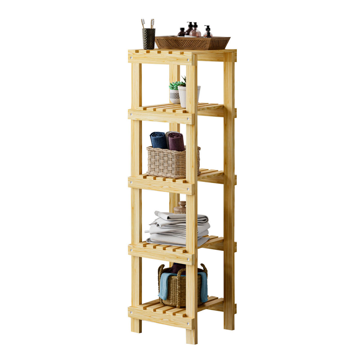 BADEZIMMERREGAL Kinnula - Naturfarben, Holz (30/110/30cm) - [en.casa]