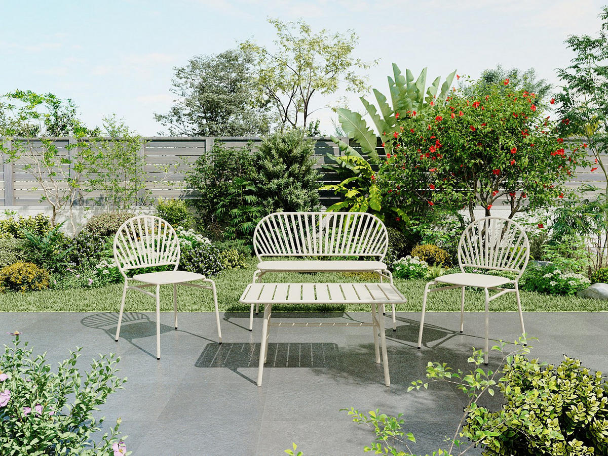 GARTENBANK - Metall - Beige - CEDEIRA von MYLIA - Beige, Metall (115/82.5/58.5cm) - Vente-Unique