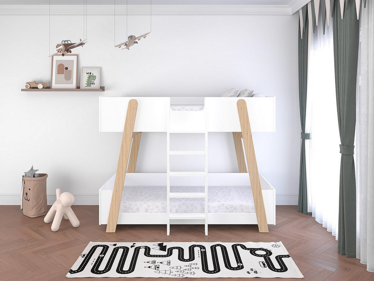ETAGENBETT - 90 x 190 cm - Weiß und Natur - CORODELA - Naturfarben, Holz (96.3/196cm) - Vente-Unique