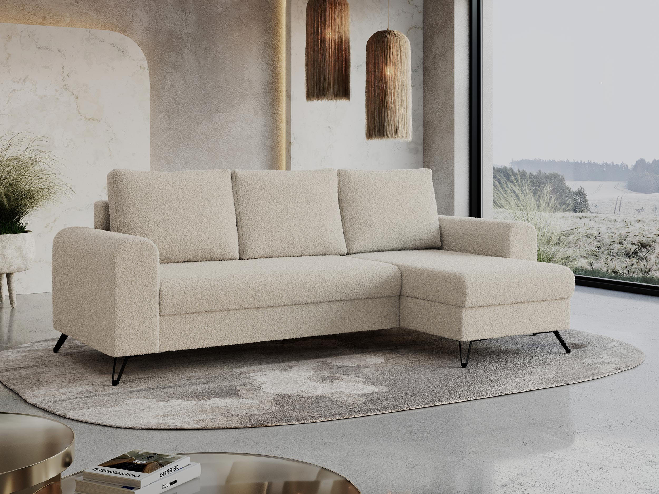 ECKSOFA Hugo Boucle Beige - Beige/Schwarz, Textil/Metall (242/140cm) - MKS
