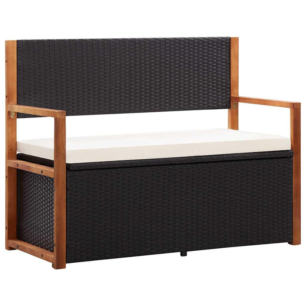 BANK Mit Stauraum 115 Cm Poly Rattan Massivholz Akazie Schwarz - Schwarz, Kunststoff (115/85/50cm) - vidaXL