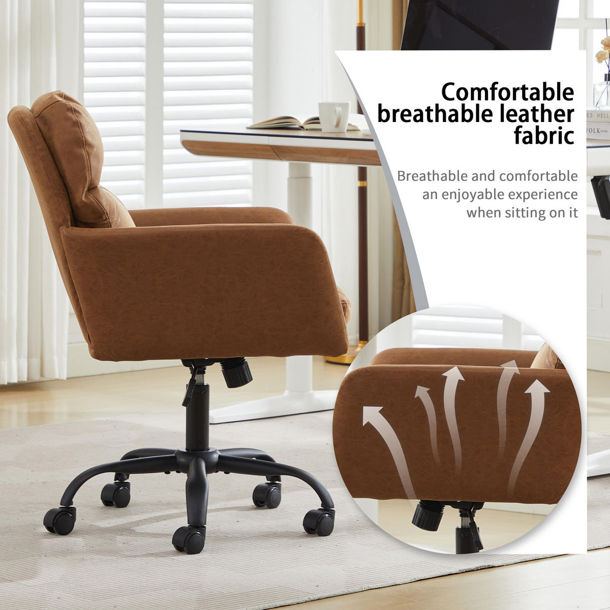 DREHSTUHL DE-41012 mit PU-Kunstleder höhenverstellbar Braun - Braun, Metall (71.58/102/60.5cm) - ComfortXL