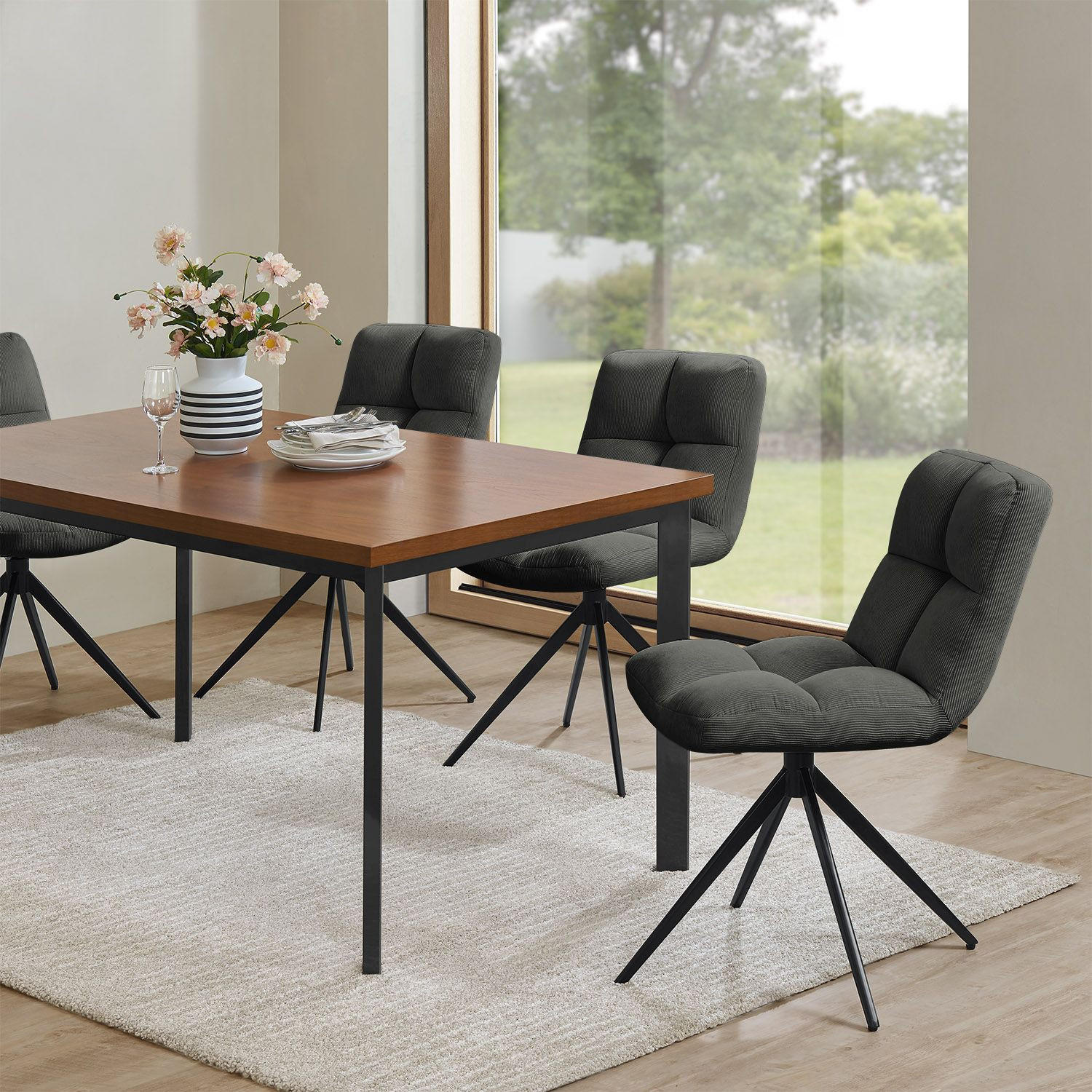 DREHSTUHL Dallas cord hellgrau (2er-Set) - Grau, Textil (45/84/45cm) - Juskys