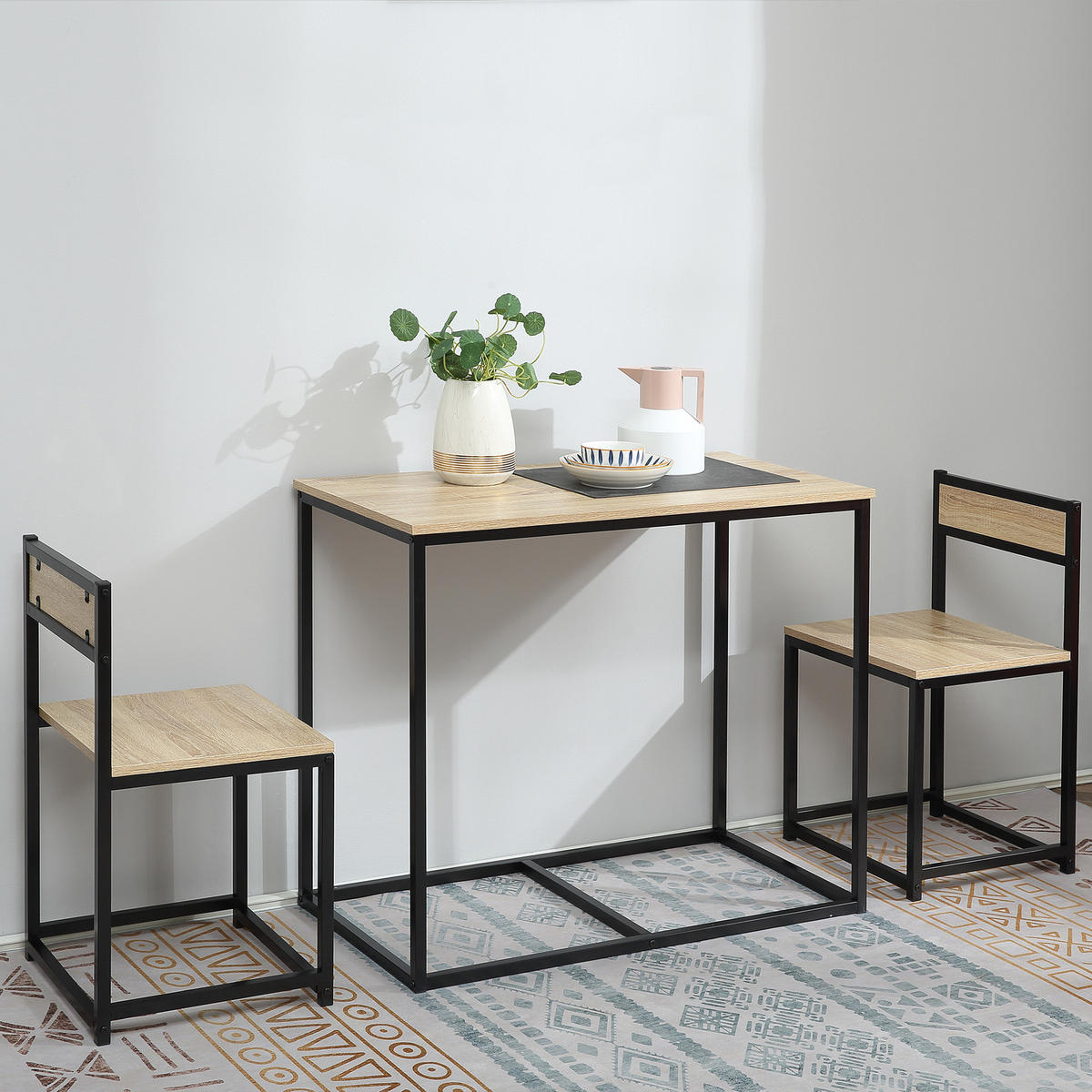 ESSTISCH mit 2 Stühlen, 3er-Set Essgruppe, Küchentisch-Set für 2 Personen, Eiche - Eichefarben, Metall (47/76/90cm) - HOMCOM