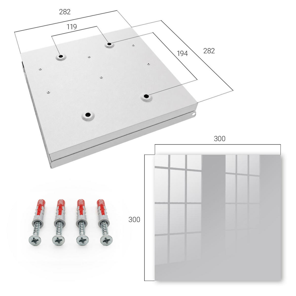 SCHLÜSSELBOX Weiß 30x30 cm – Türöffnung nach rechts - Glattes Grau - Grau, Metall (30/30/5cm) - TULUP
