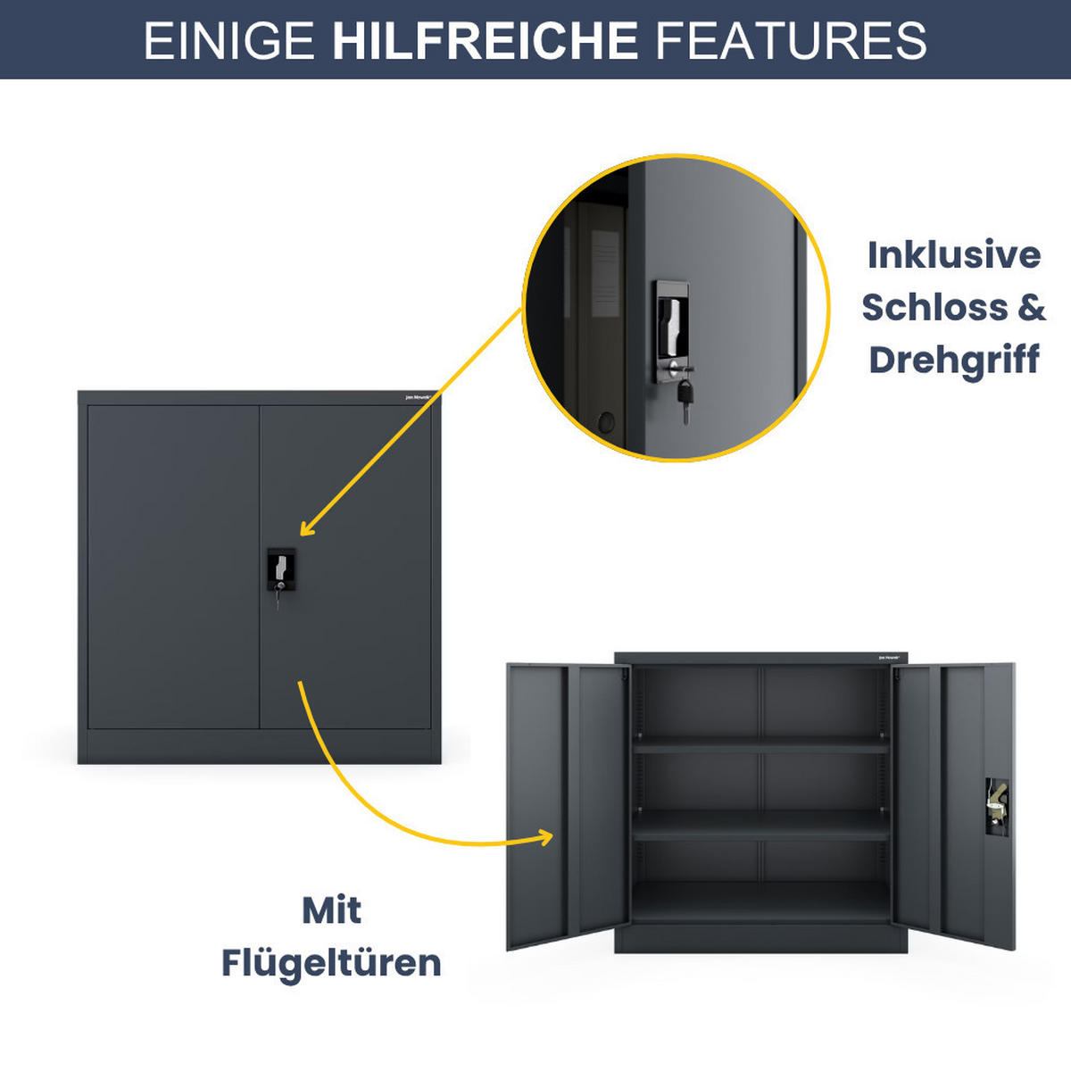 AKTENSCHRANK abschließbar KADO Flügeltüren 93x90x60cm Anthrazit - Anthrazit, Metall (93/90/60cm) - DELUKE