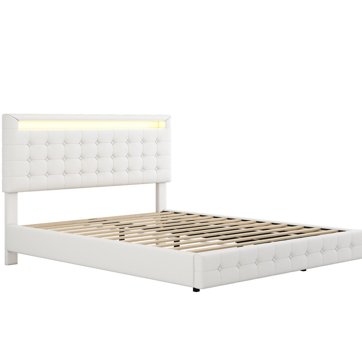 BETT mit LED-Beleuchtung 140x200 cm PU Weiß 2 Pakete - Weiß, Metall (140/200cm) - Meubliv