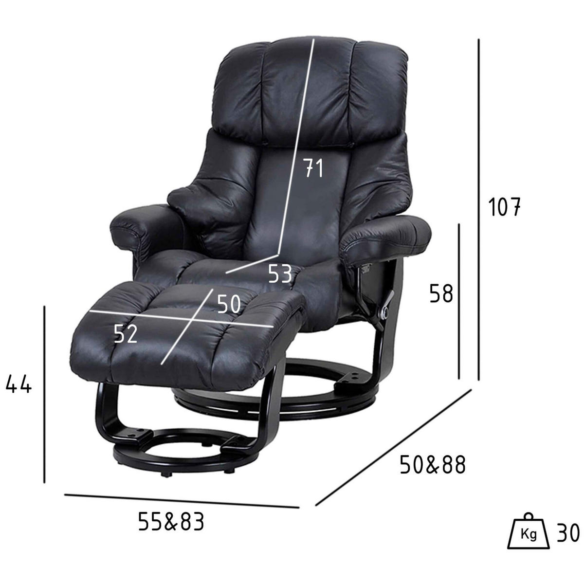 RELAXSESSEL Echtleder Schwarz - Schwarz, Leder/Holz (83/107/88cm) - Furnhouse