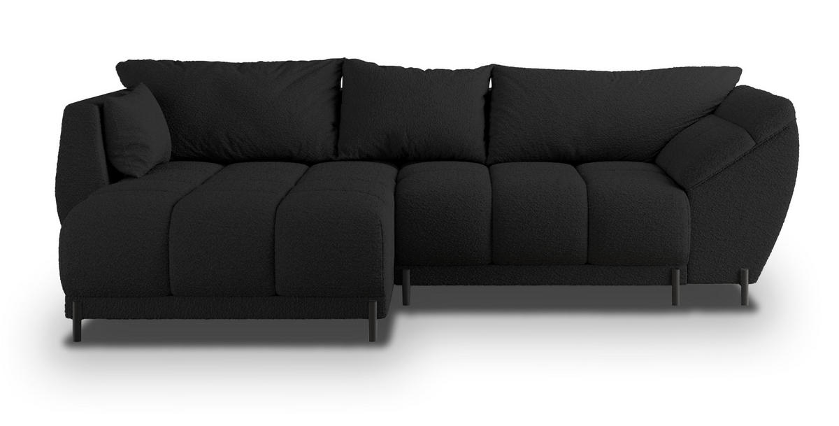 ECKSOFA VESTANO L-S Schwarz Boucle-Stoff mit Schlaffunktion - Schwarz, Holz (287/182cm) - MASSENO
